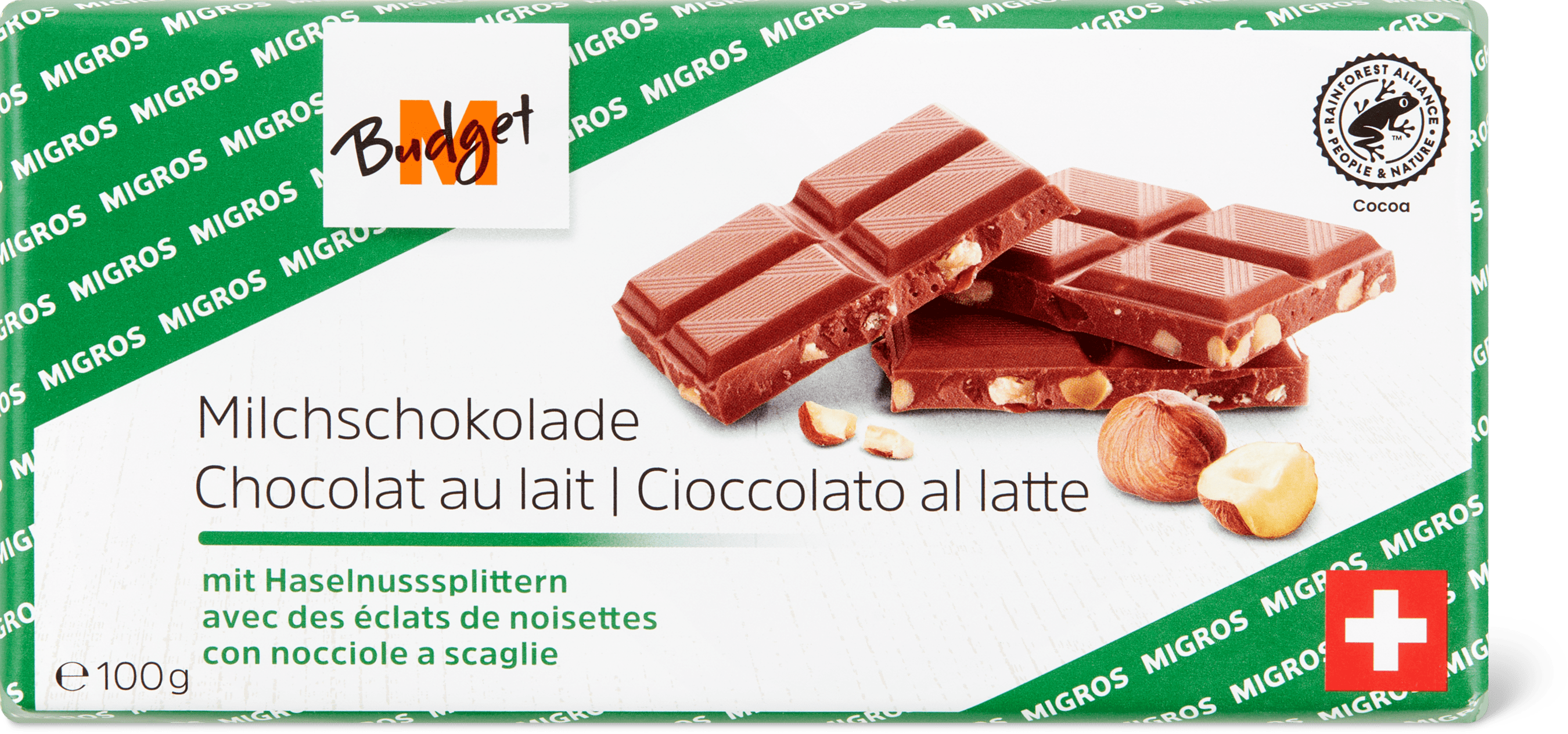 M-Chocolat Poche M-Budget Plaque de chocolat Lait avec éclats de noisettes